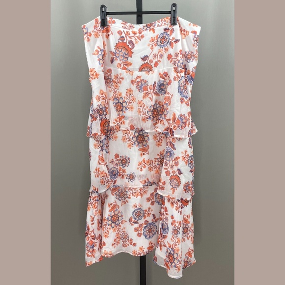 NEW Ann Taylor Skirt Womens 14 purple orange white floral ruffle midi - Picture 1 of 9